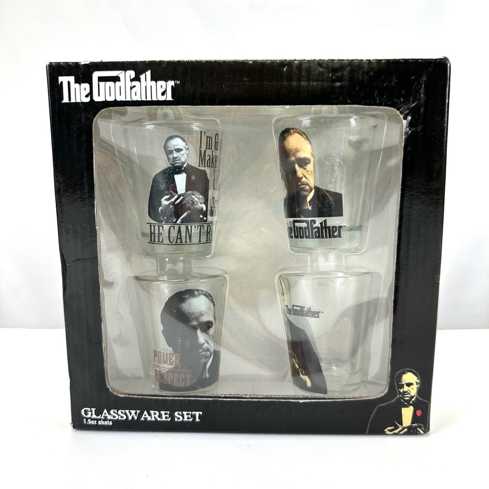 The Godfather boxed set 4  1.5oz shot glasss NEW in BOX Gift set Cinephile